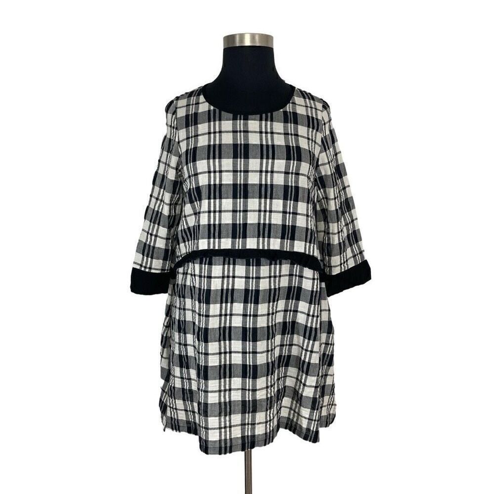 Moonlight M Black White Plaid Dress Lagenlook Art to Wear Cottagecore Fits L